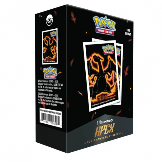 Pokémon TCG: Apex Deck Protector Sleeves - Neon Kanto Charizard ryhmässä SEURAPELIT / Tarvikkeet / Sleeves @ Spelexperten (ULT16656)