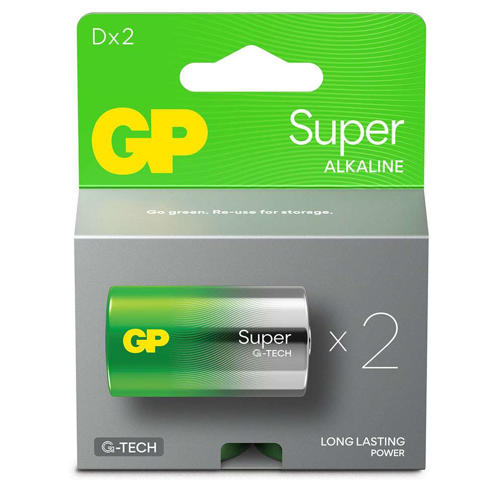 GP Super Alkaline D-battery 13A/LR20, 2-pc