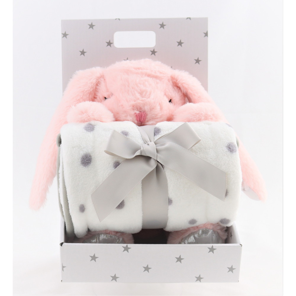 Fleece blanket and stuffed animal Pink Bunny