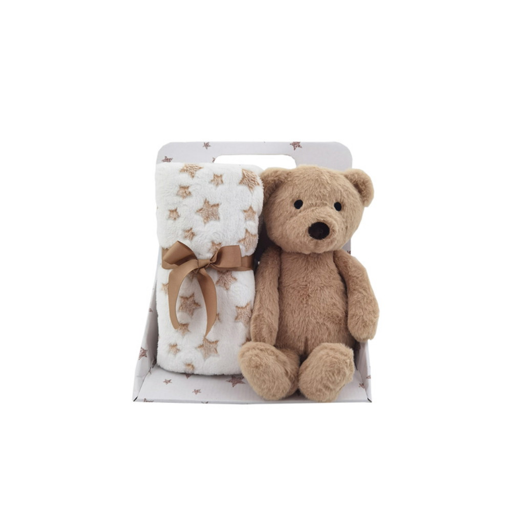Fleece blanket & stuffed animals, teddy bear