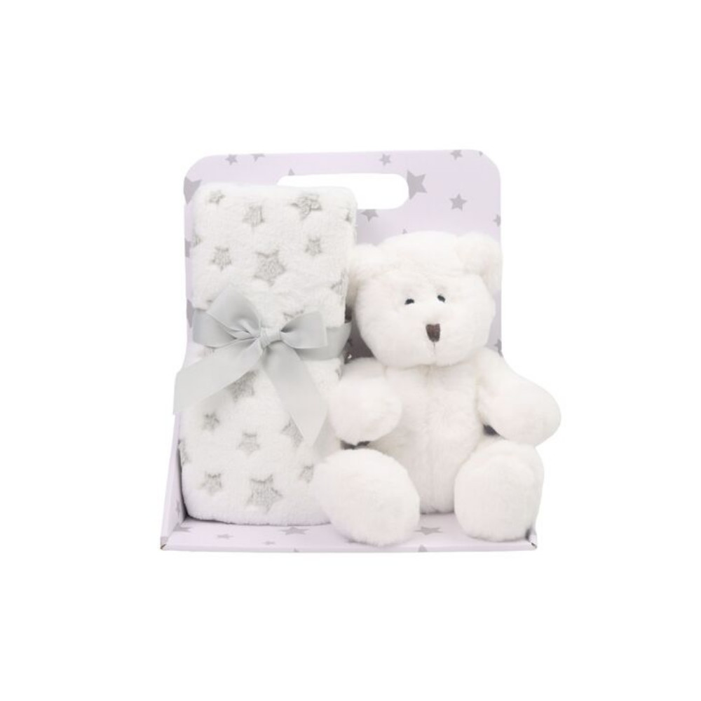 Fleece blanket & soft toy White teddy bear