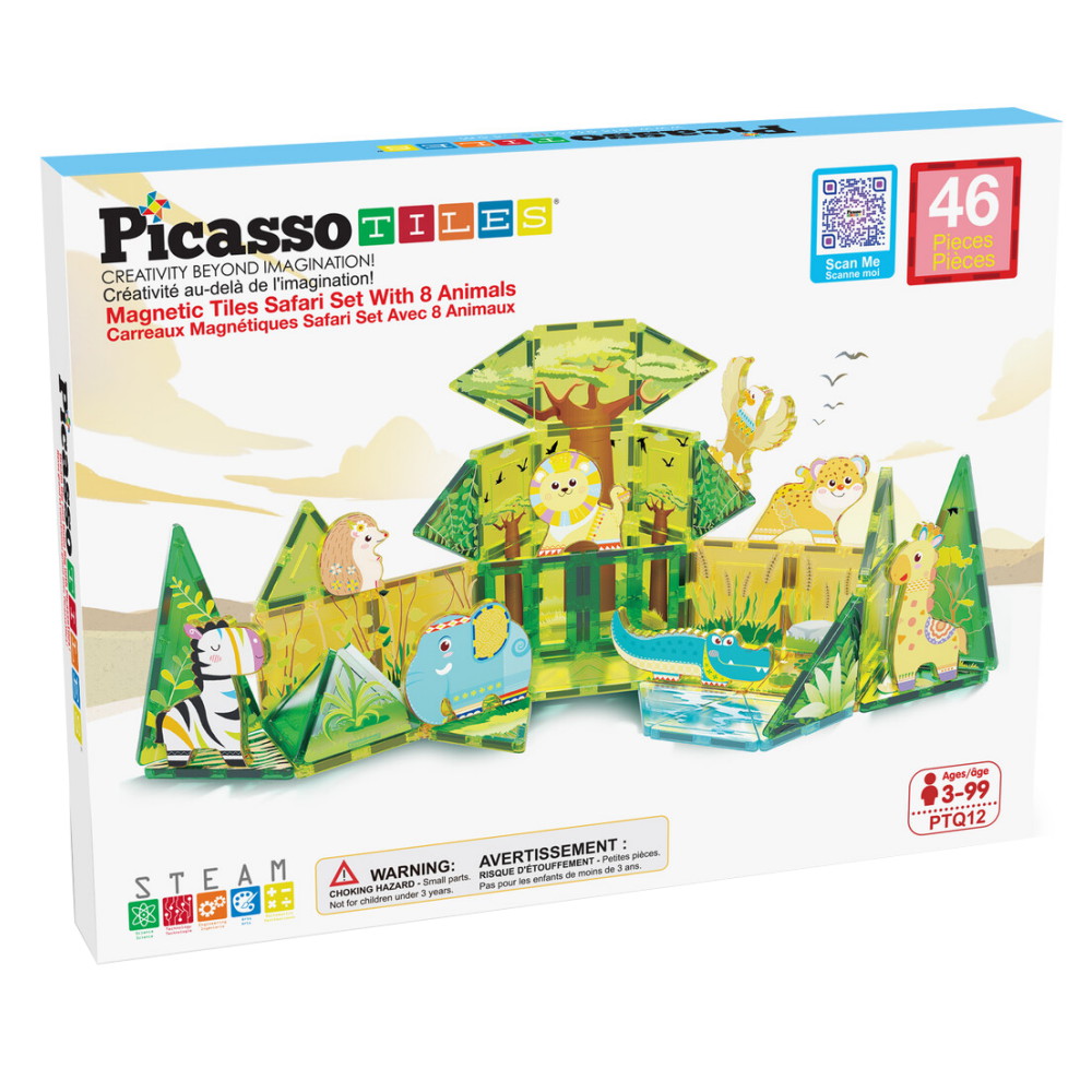 PicassoTiles Magnetic Building Block Set Safari 46 Osat