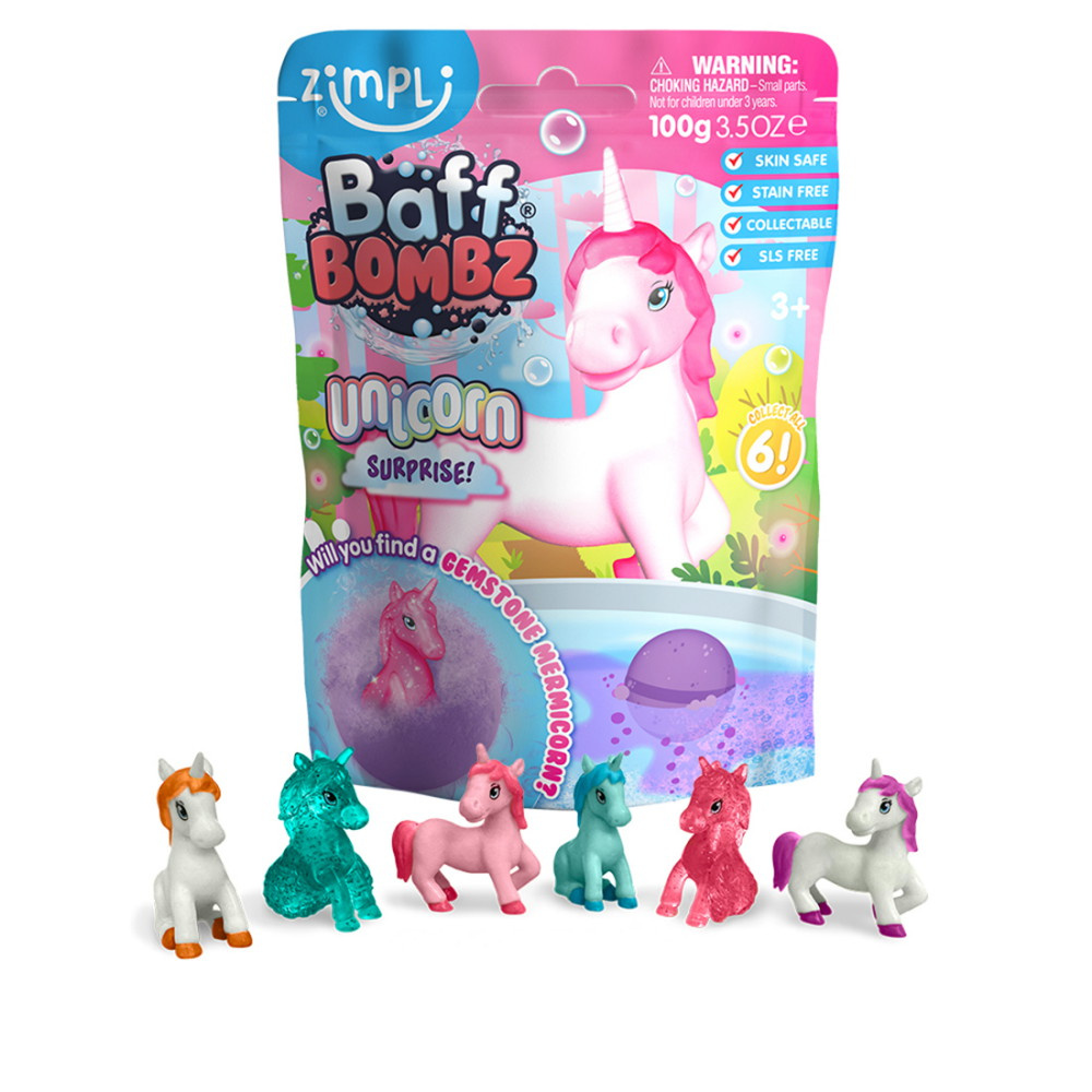 Zimpli lasten kylpypommi keräilyfiguurilla, yksisarvinen