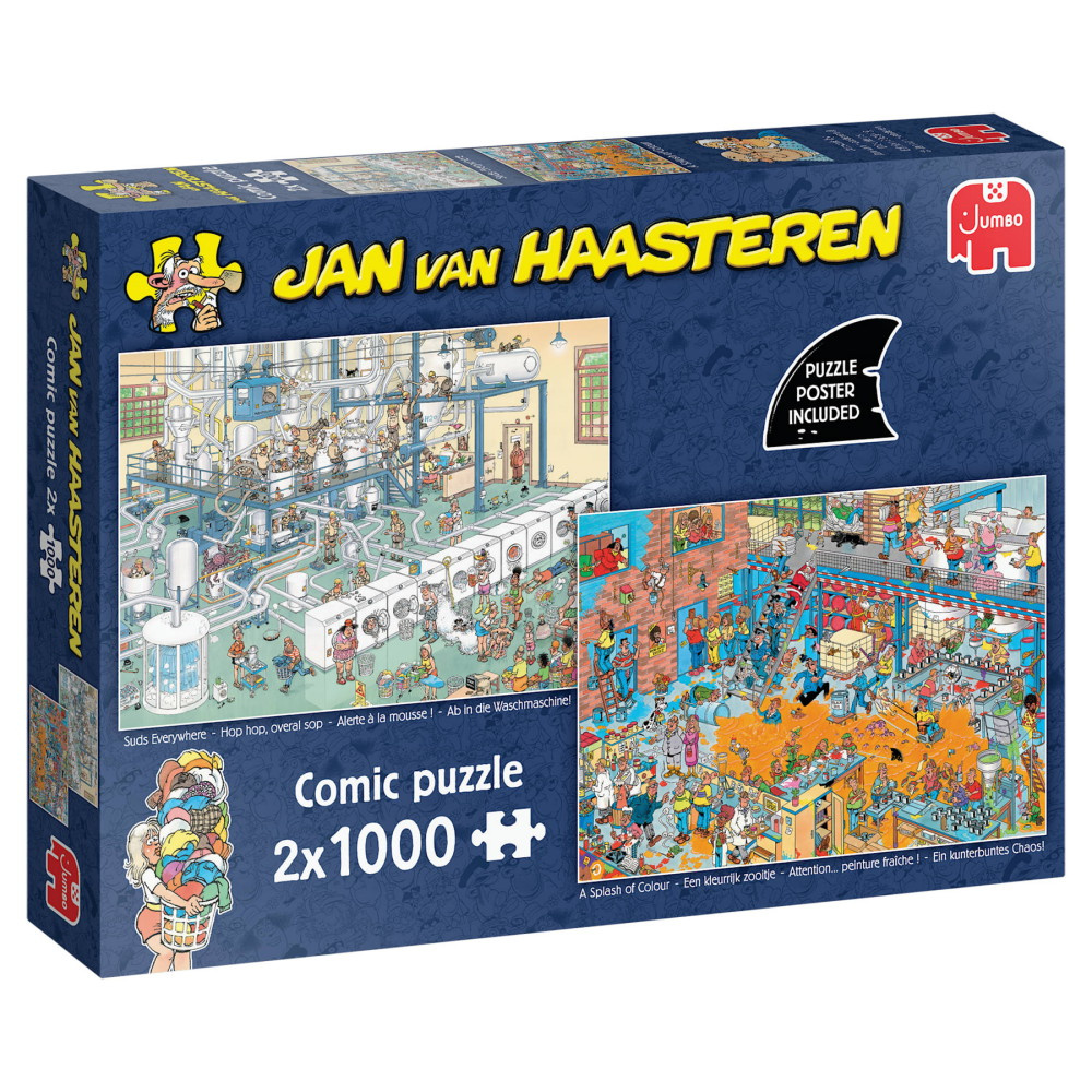 Jan Van Haasteren Palapeli: Suds Everywhere, A Splash of Colour 2x1000 Palaa