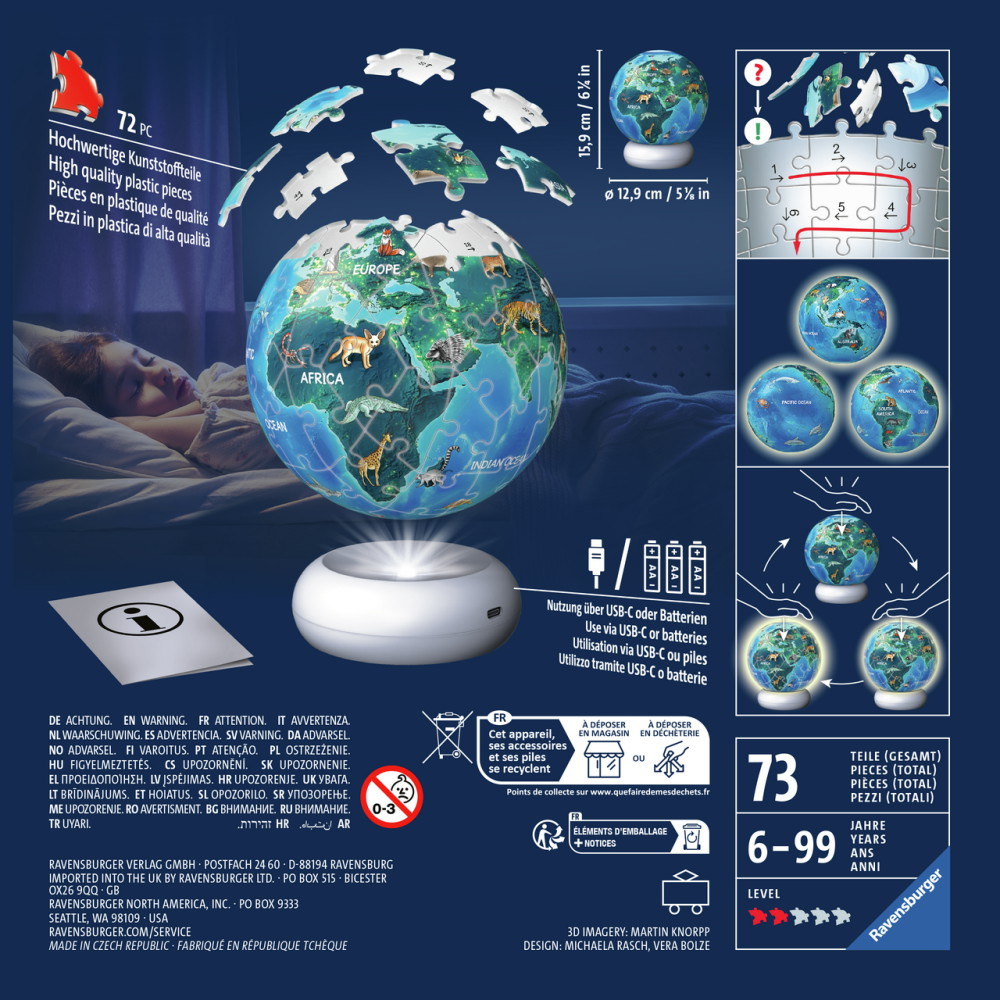 Ravensburger 3D - Maapallo Yövalolla 73 Palaa