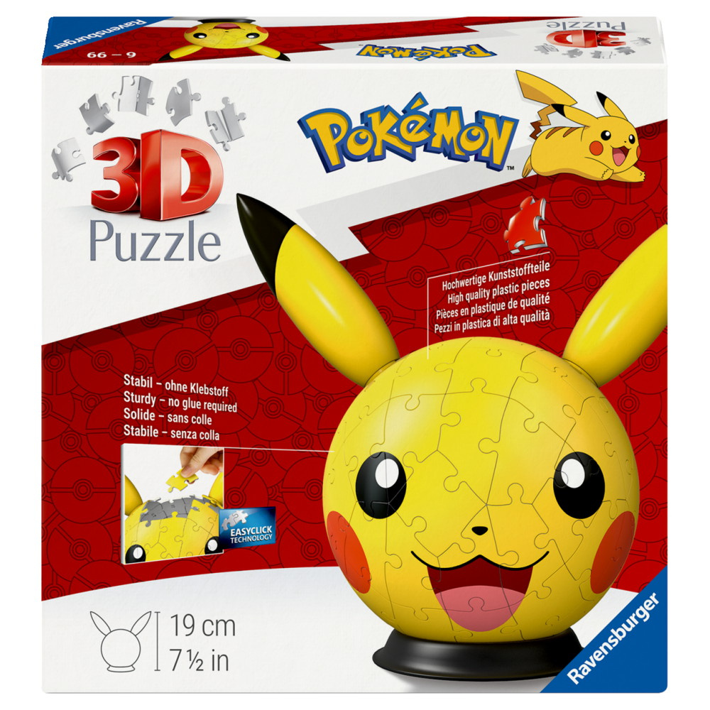 Ravensburger 3D Pokémon Pikachu, jolla on korvat 72 Paala
