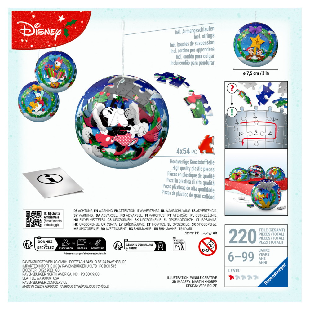 Ravensburger 3D - Disney Joulukuusen koristepallot 4x54 Palaa