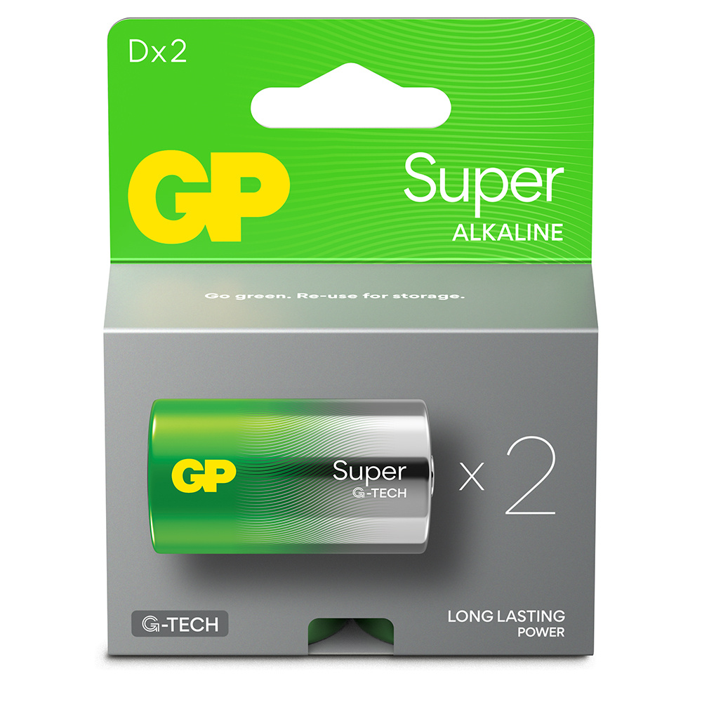 GP Super Alkaline D-battery 13A/LR20, 2-pc