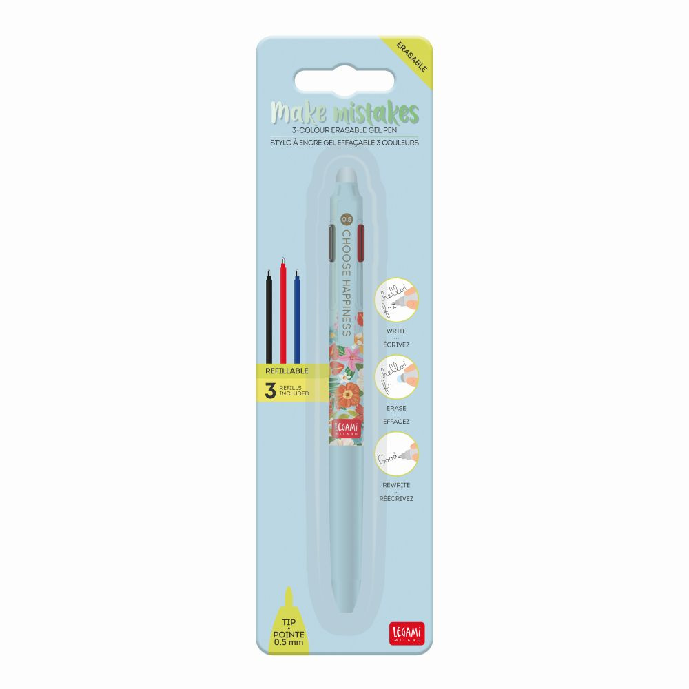 Gel pen with erasable ink 3-in-1