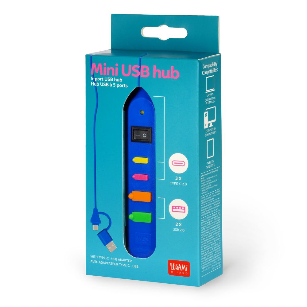 Mini USB Hub 5 Ports Blue