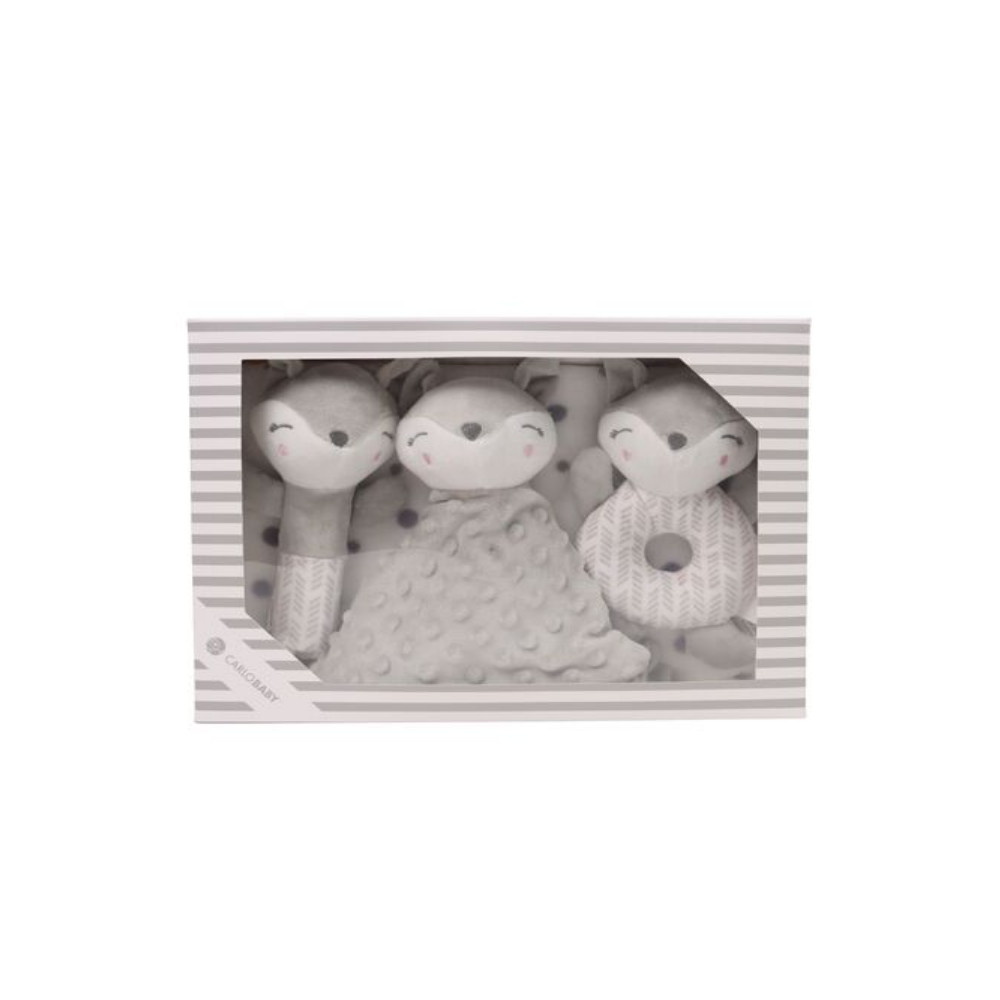 Fleece Blanket and Stuffed Animal Gift Set Gray Fox