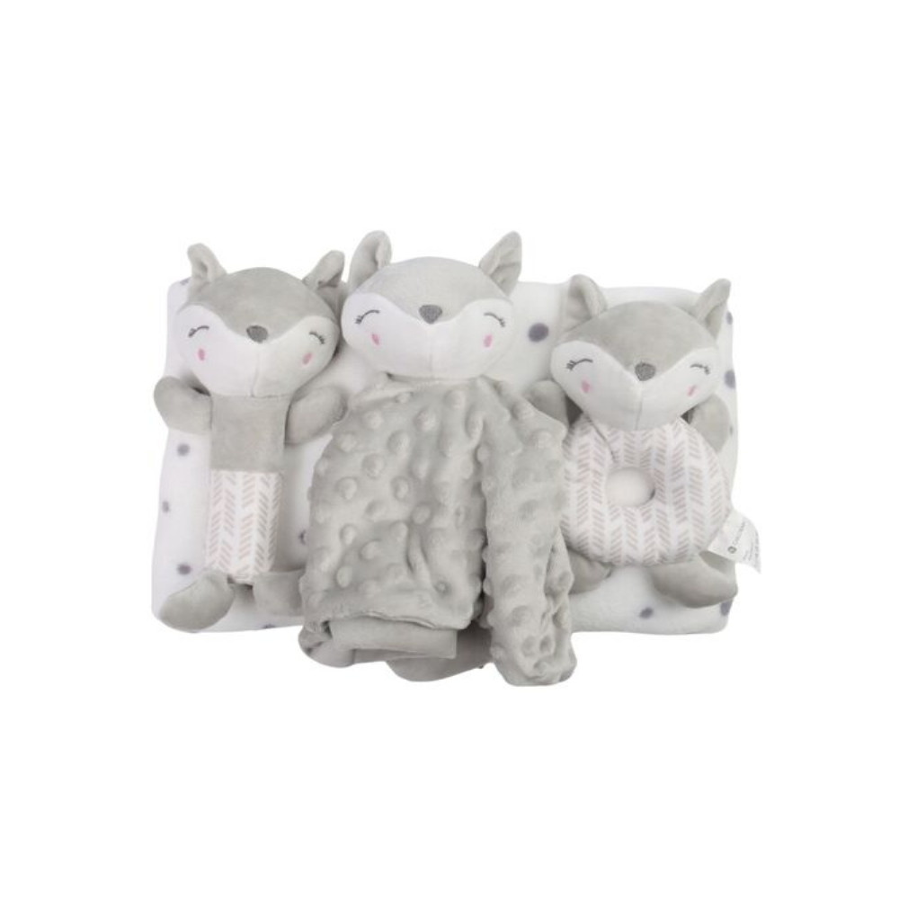 Fleece Blanket and Stuffed Animal Gift Set Gray Fox