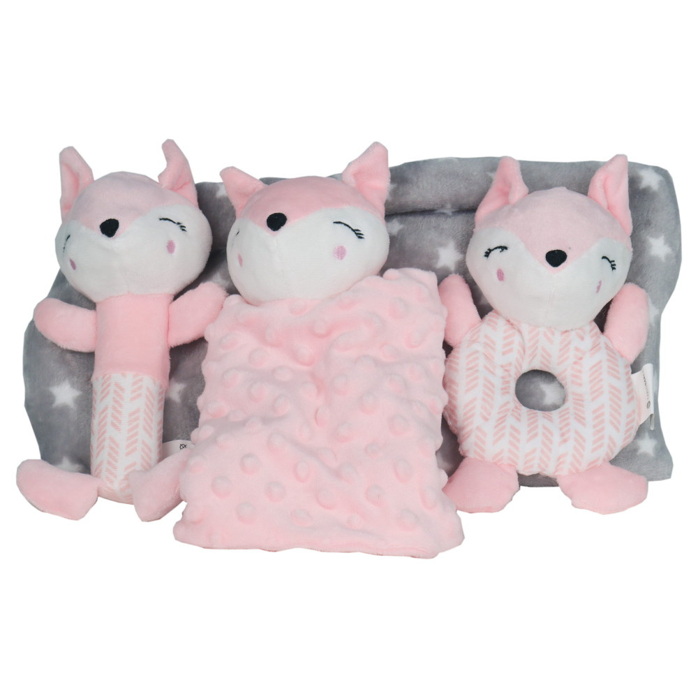 Fleece blanket and stuffed animals Gift set Pink Fox