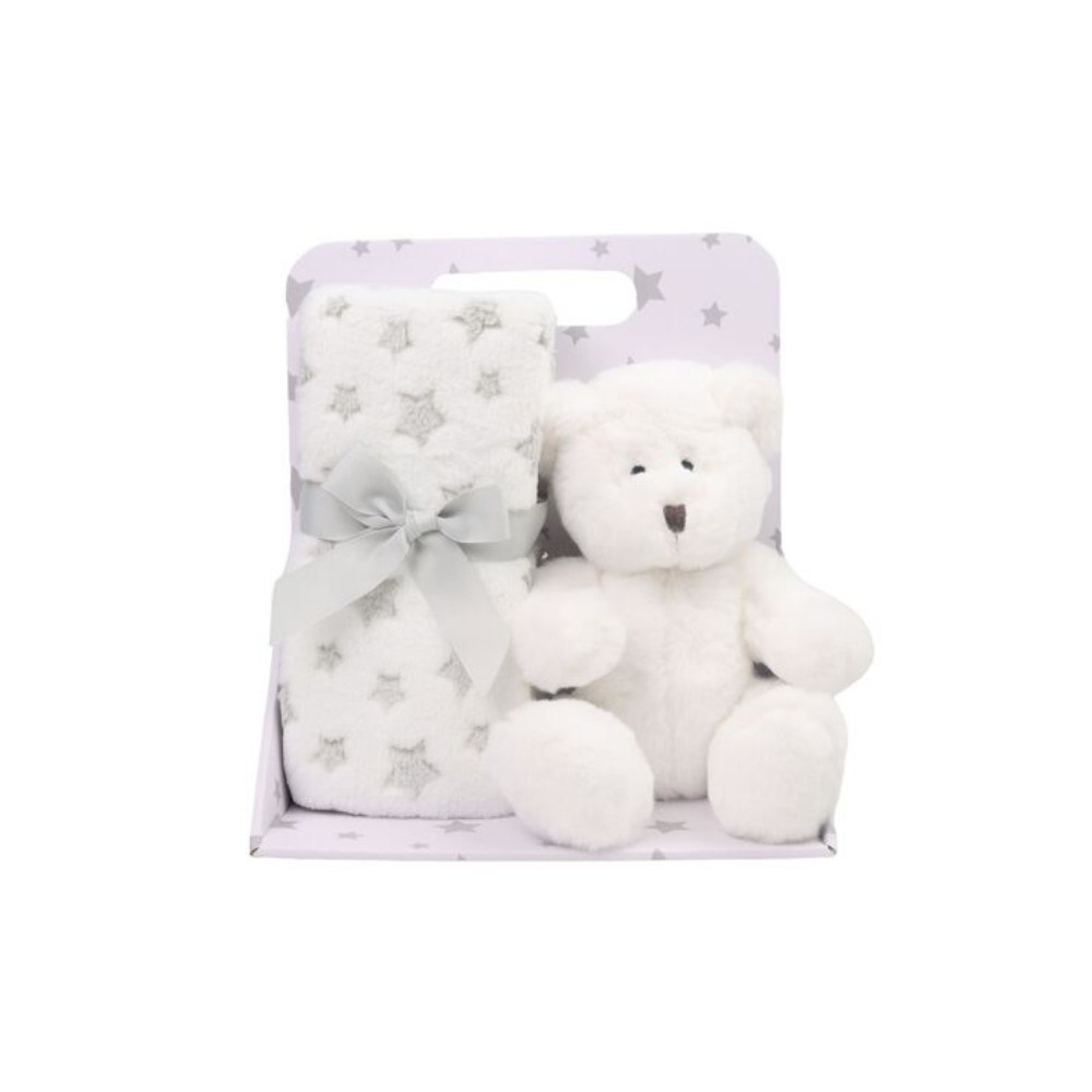 Fleece blanket & soft toy White teddy bear