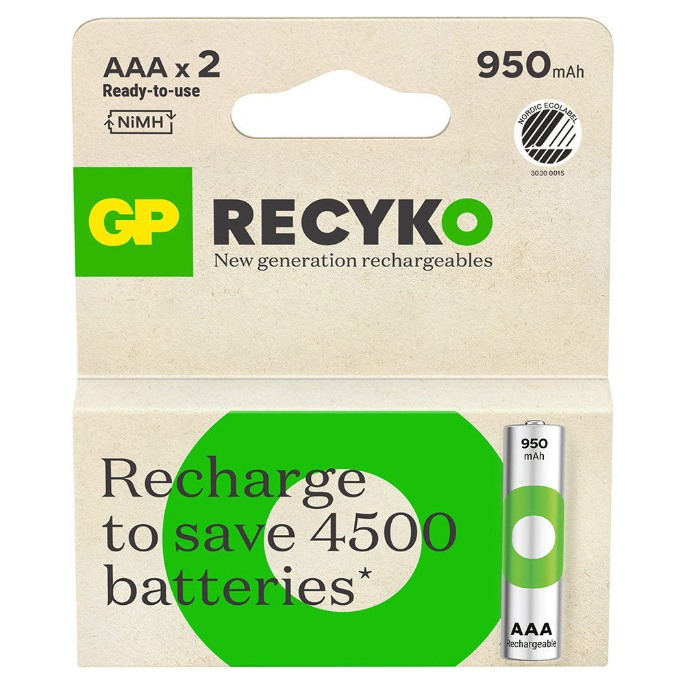 GP Recyko AAA paristo, 950mAh, 2-pakkaus