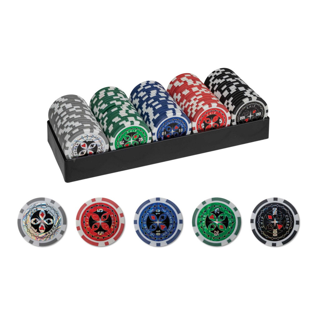 100 poker chips with plastic holder