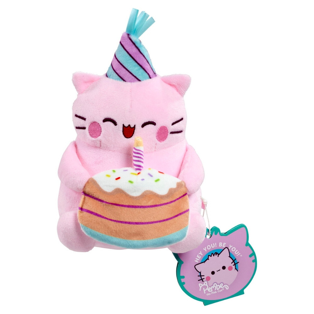 Pembe Plyysihahmo Vaaleanpunainen Happy Birthday 15 cm