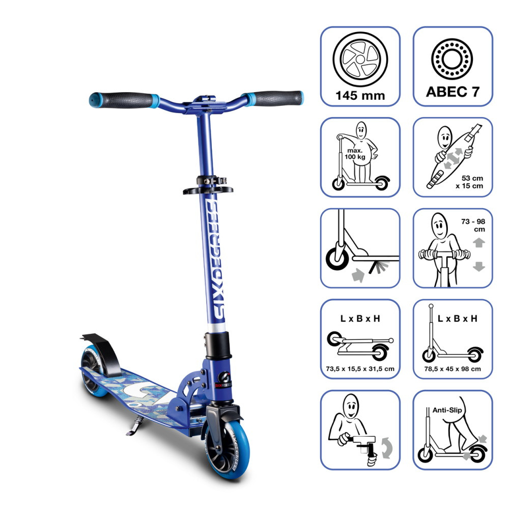 Six Degrees Aluminium Scooter Junior 145 mm Blue