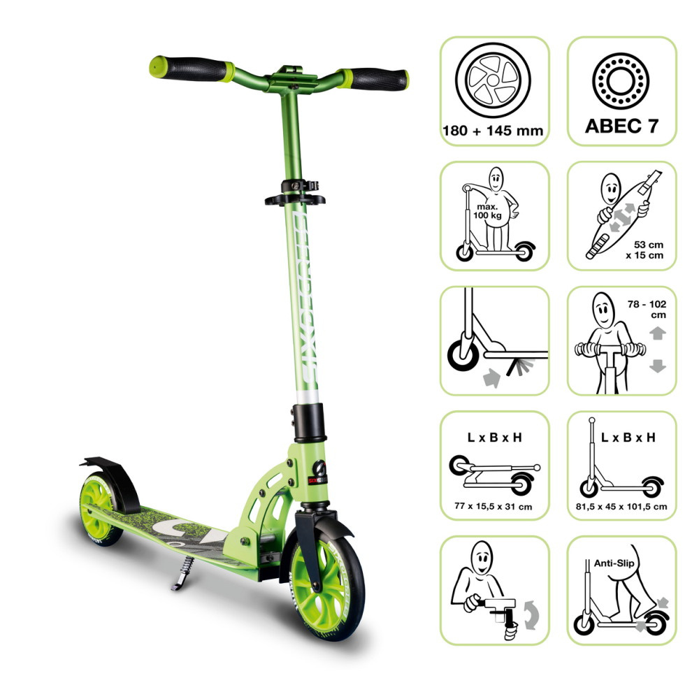 Six Degrees Aluminium Scooter Junior 180/145 mm Green