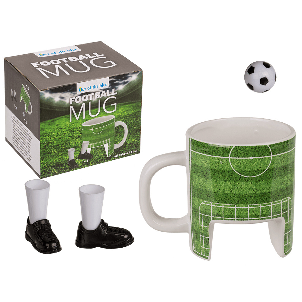 Football cup with feet and ball