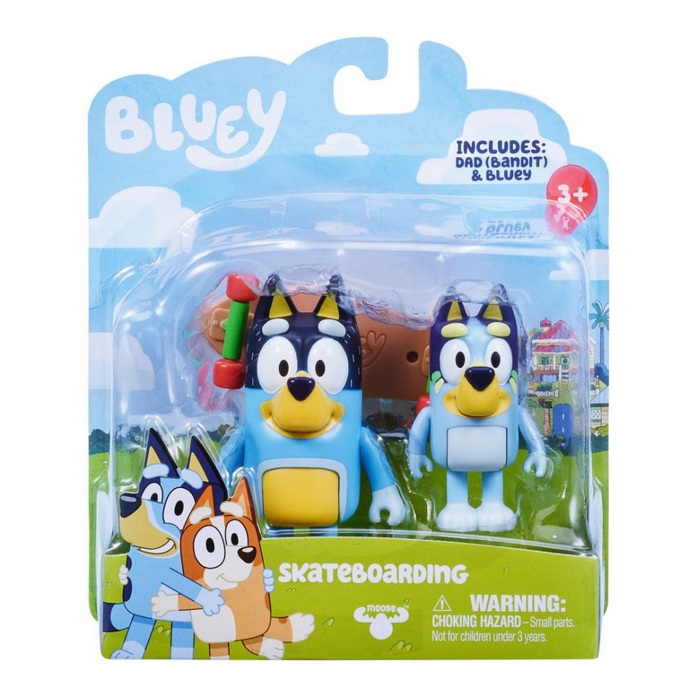 Bluey 2 pack figures, Skateboarding