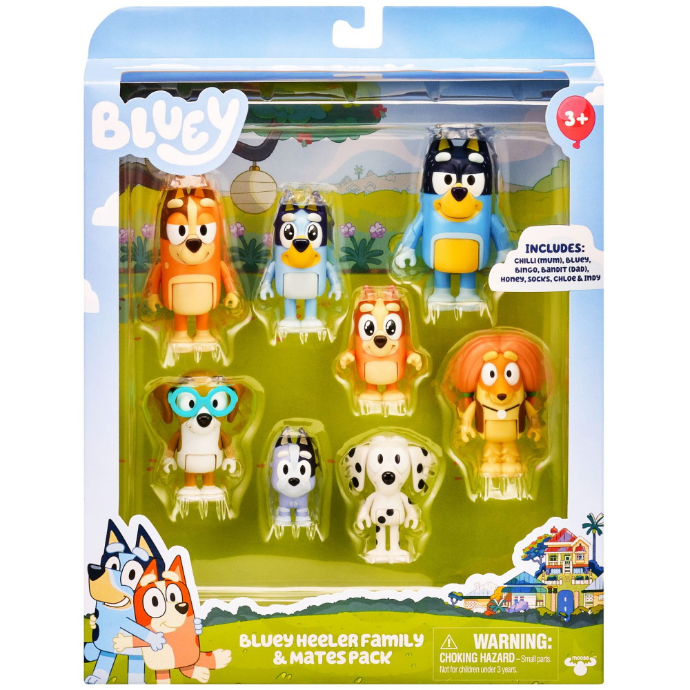 The Bluey family and Bluey's friends figures, 8 pcs