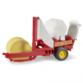 Bruder Round bale wrapper with an ocher and white round bale Bruder Round bale wrapper with an ocher and white round bale