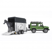 Bruder Land Rover Defender Station Wagon with horse trailer + 1 horse Bruder Land Rover Defender Station Wagon with horse trailer + 1 horse