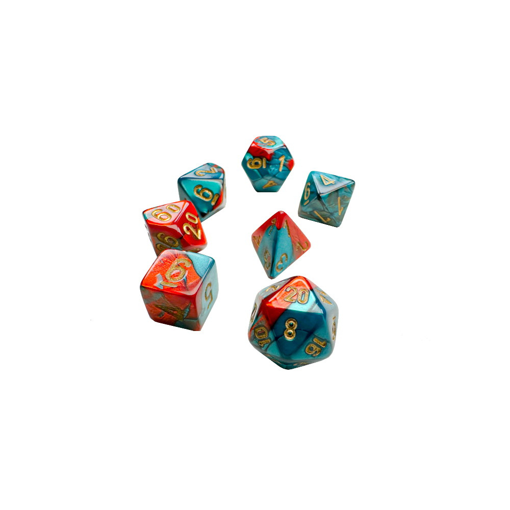 Dice Set 7 Mini Gemini Red-Teal/Gold Luminary