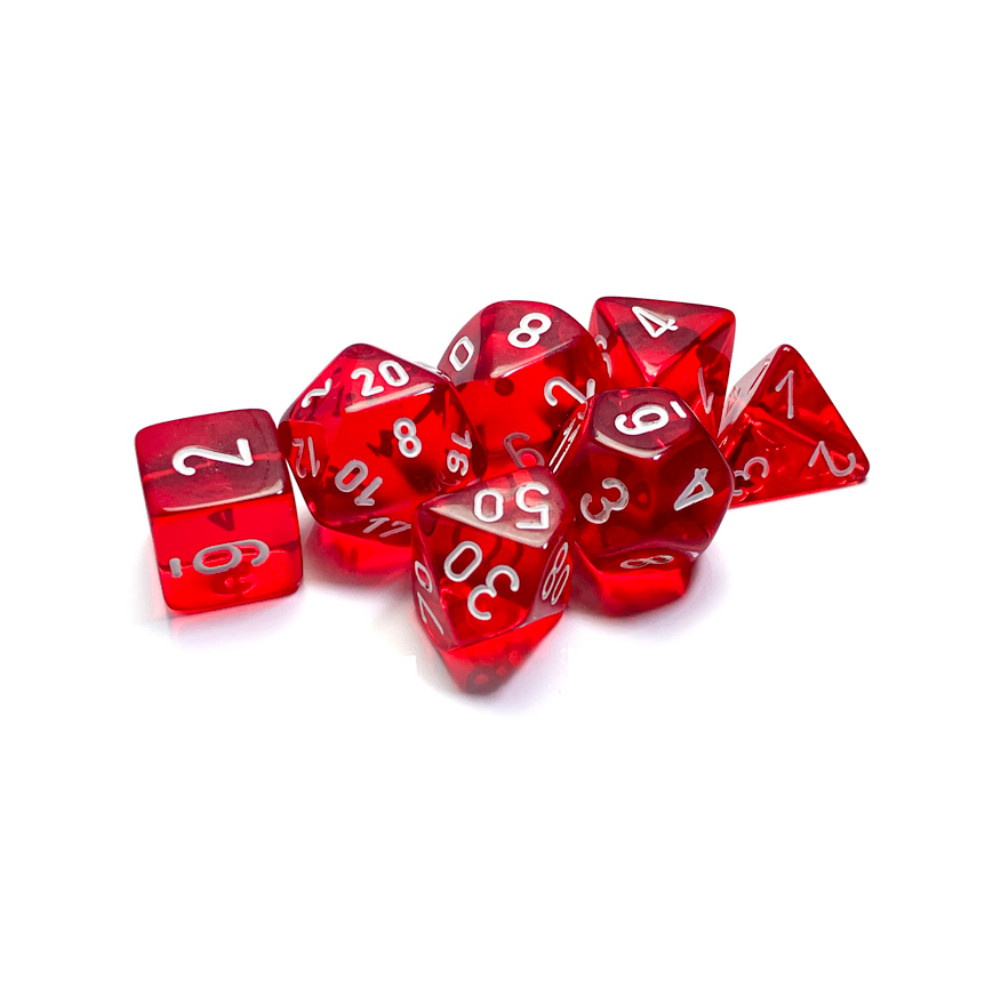 Dice Set 7 Translucent Red/White