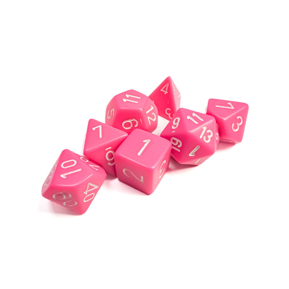 Dice Set 7 Opaque Pink/White