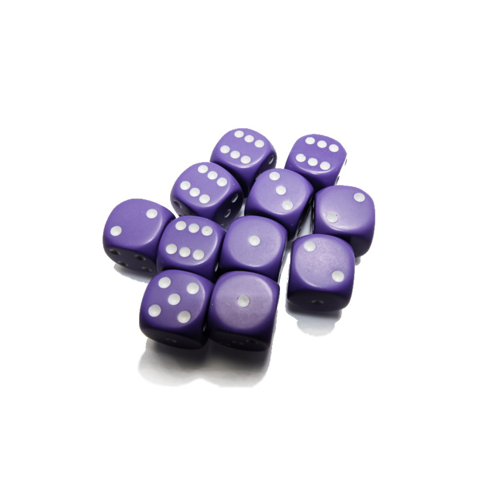 Dice Set D6 Opaque Purple/White 16 mm