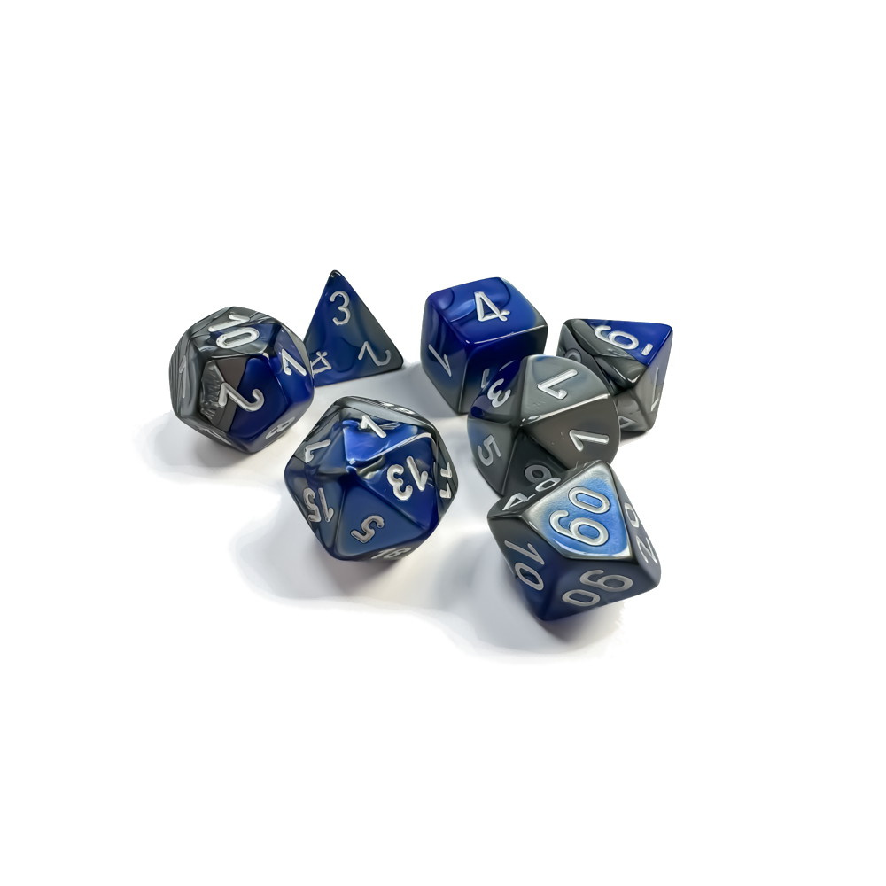 Dice Set 7 Gemini Blue-Steel/White