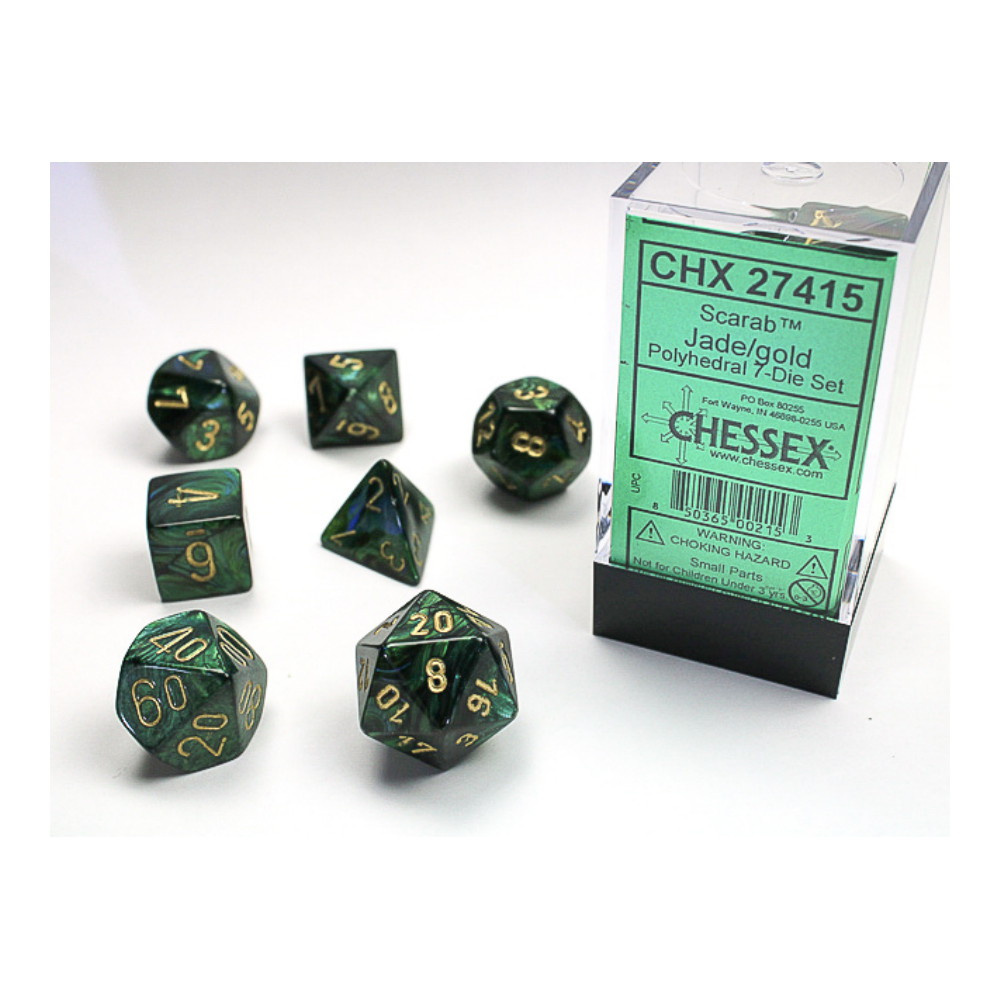 Dice Set 7 Scarab Jade/Gold