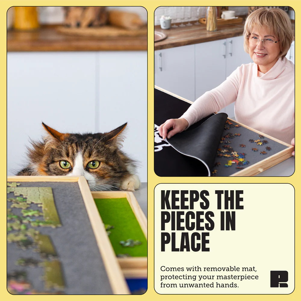 Puzzle board with drawers and cover