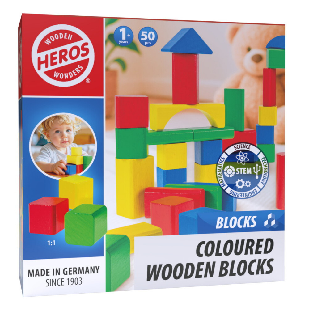 Wooden Wonders - Coloured Wooden Blocks 50 osaa
