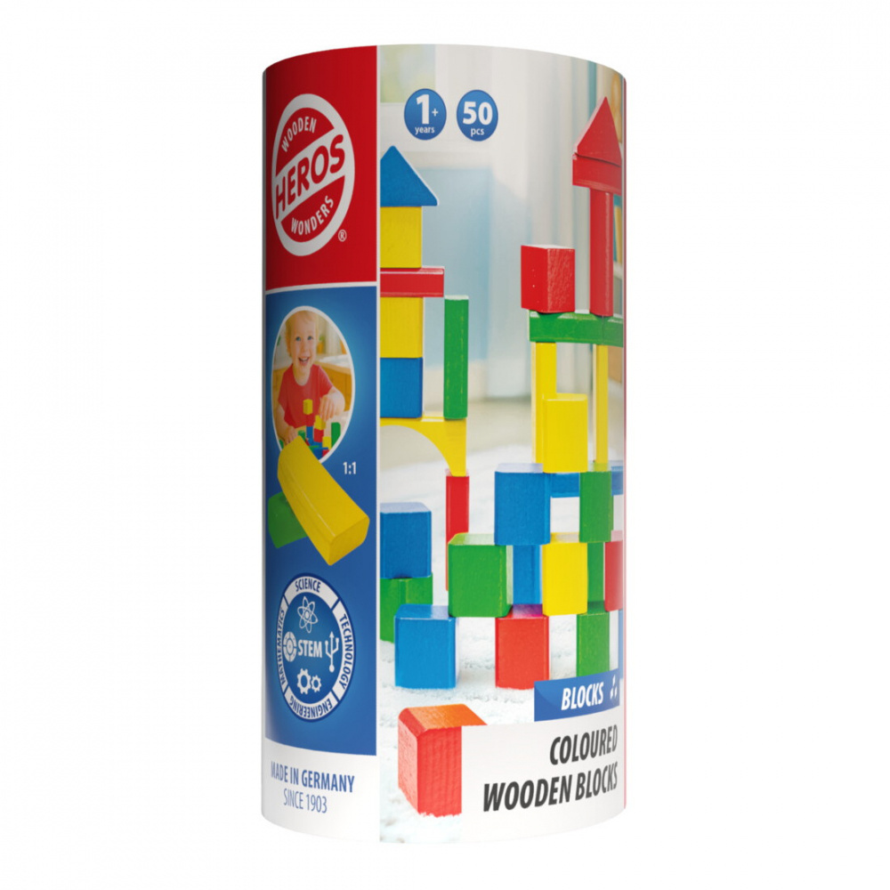 Wooden Wonders - Coloured Wooden Blocks 50 osaa putkessa