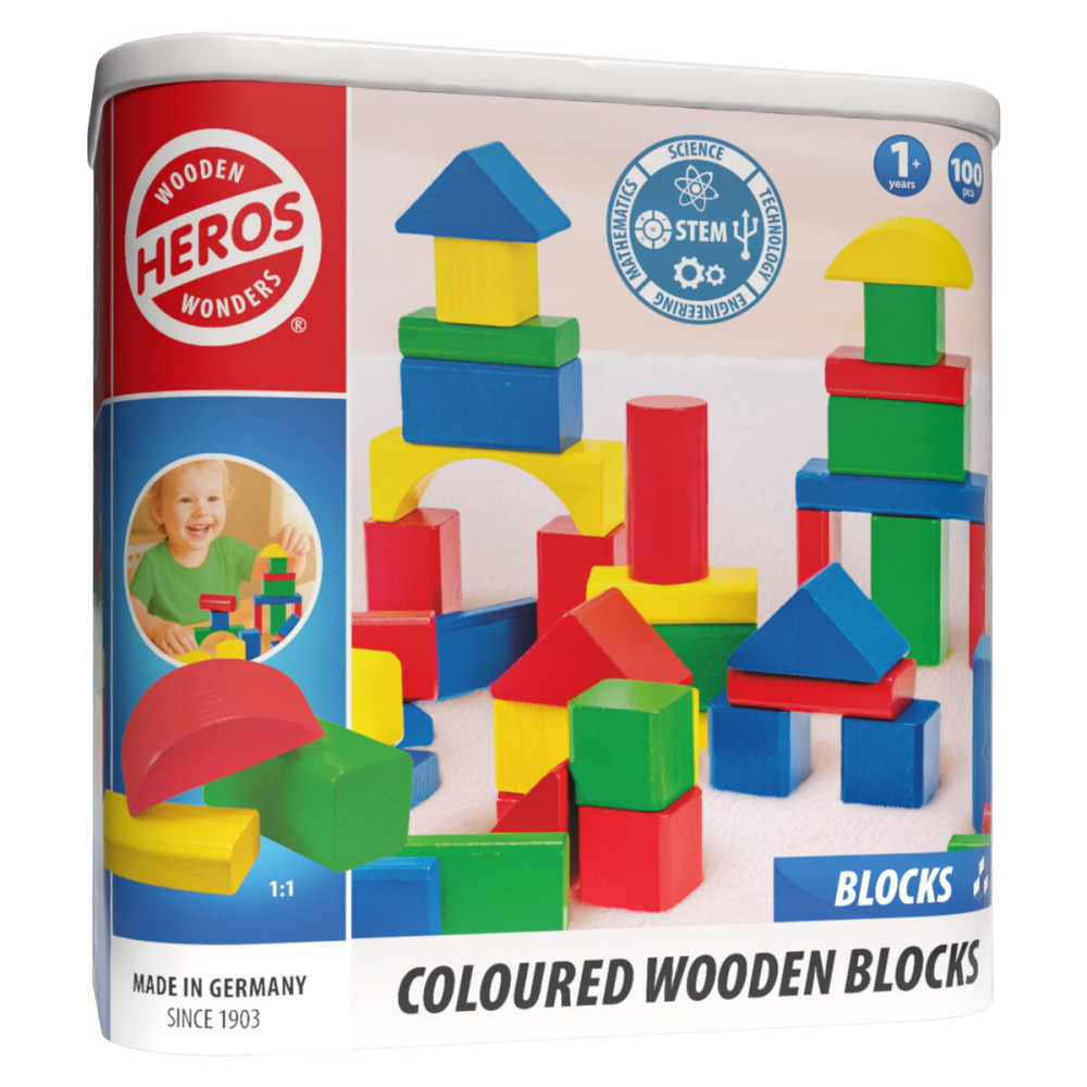 Wooden Wonders - Coloured Wooden Blocks 100 osaa