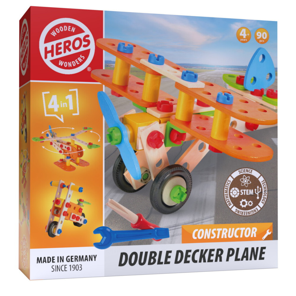 Wooden Wonders - Constructor Double Decker Plane 90 ossaa