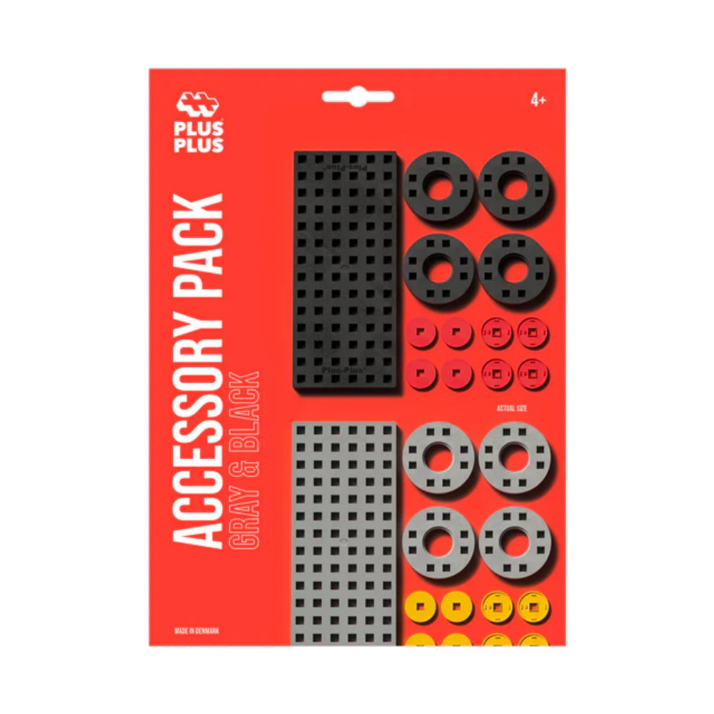 Plus-Plus - Rakennuslevyt ja pyörät - musta ja harmaa