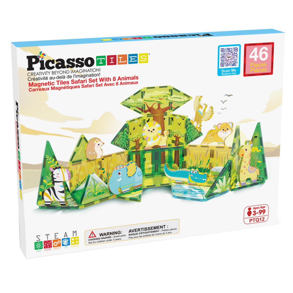 PicassoTiles Magnetic Building Block Set Safari 46 Osat