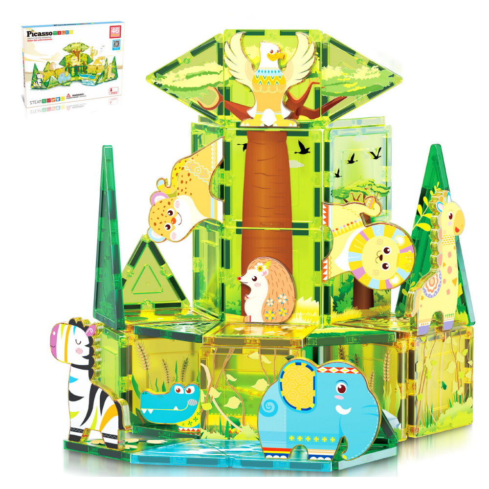 PicassoTiles Magnetic Building Block Set Safari 46 Osat