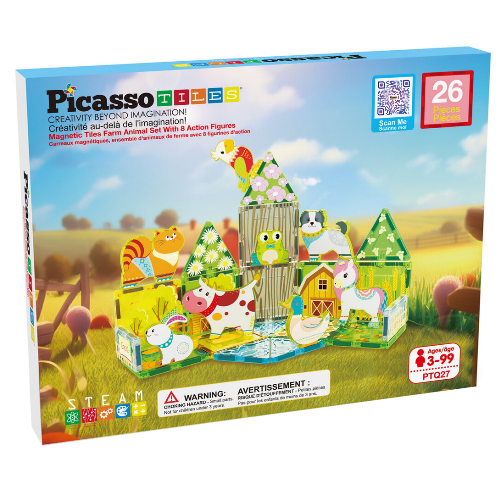 PicassoTiles Magnetic Building Block Farm set with 8 animals 26 Osat