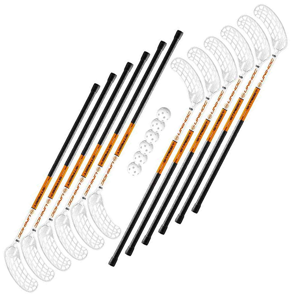 Floorball kit Unihoc Street 12 clubs & 6 Balls - 96 cm